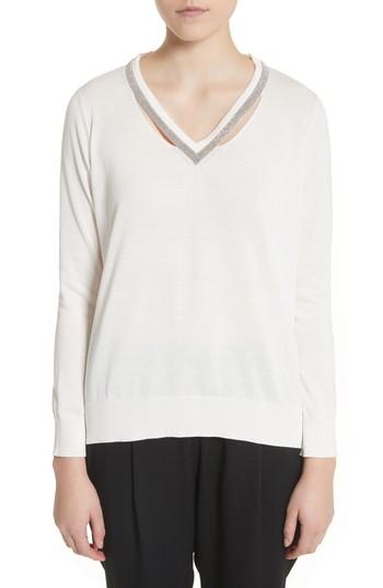 Women's Fabiana Filippi Embellished Cutout Cotton Sweater Us / 38 It - White