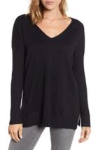 Women's Vince Camuto V-neck Ribbed Sweater, Size - Black