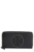 Women's Tory Burch Perforated Logo Zip Continental Wallet - Black