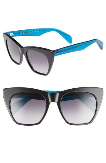 Women's Rag & Bone 52mm Cat Eye Sunglasses - Black/ Blue
