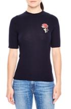 Women's Sandro Floral Applique Ribbed Sweater - Blue