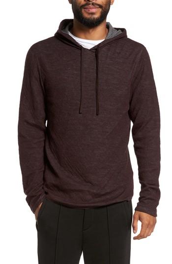 Men's Vince Contrast Double Knit Cotton & Wool Hoodie, Size - Burgundy