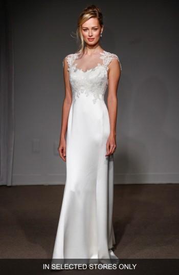 Women's Anna Maier Couture 'grace' Illusion Neck Lace & Satin A-line Gown, Size In Store Only - White