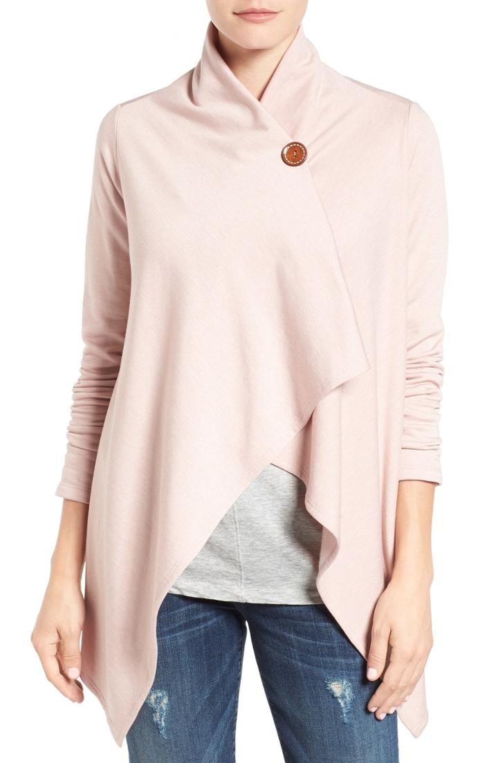 Petite Women's Bobeau One-button Fleece Wrap Cardigan, Size P - Pink