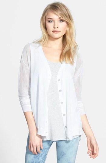 Feel The Piece 'chance' Open Knit Sleeve Split Back Cardigan Optic White