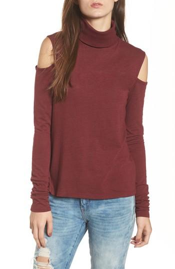 Women's Pam Gela Cold Shoulder Turtleneck Tunic Sweater - Burgundy