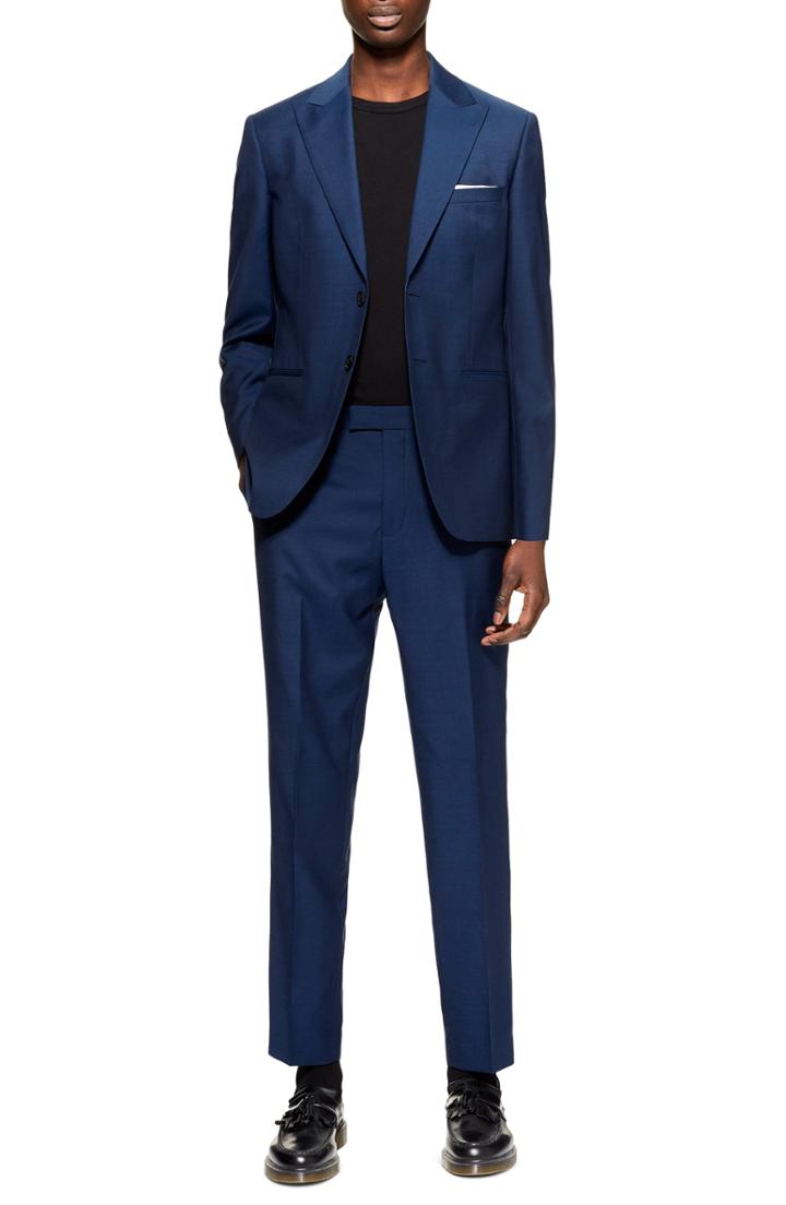 Men's Topman Casely Hayford Skinny Fit Suit Trousers X 32 - Blue