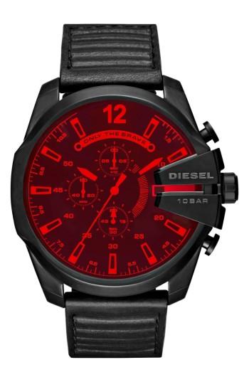 Men's Diesel Crystal Mega Chief Chronograph Leather Strap Watch, 51mm X 59mm