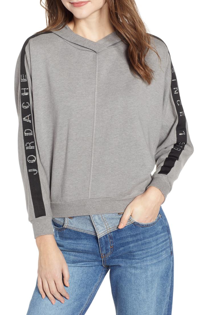 Women's Jordache Rhinestone Logo Crop Hoodie - Grey
