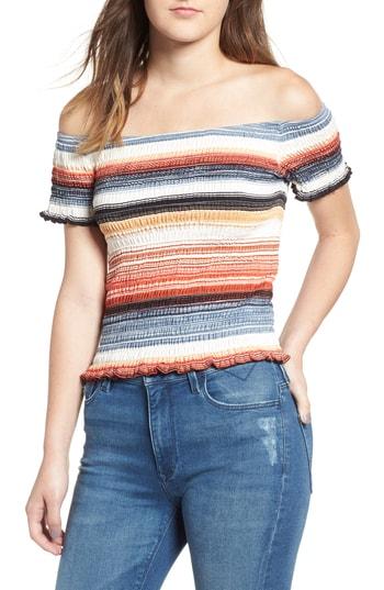 Women's Socialite Stripe Smocked Off The Shoulder Top - Blue
