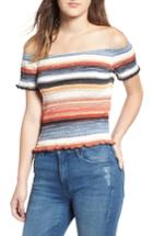 Women's Socialite Stripe Smocked Off The Shoulder Top - Blue