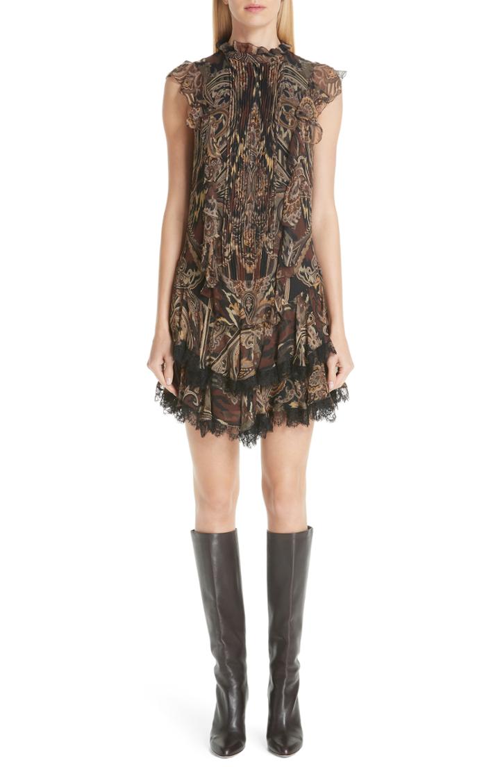 Women's Etro Paisley Print Silk Ruffle Dress