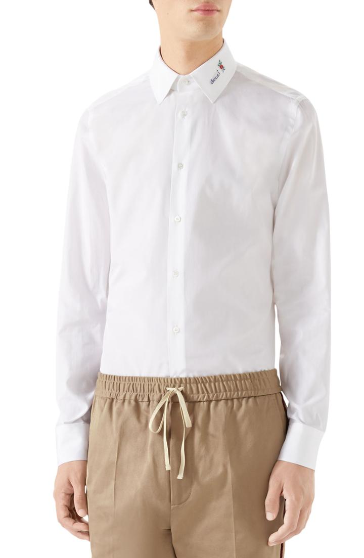 Men's Gucci Logo Collar Shirt - White