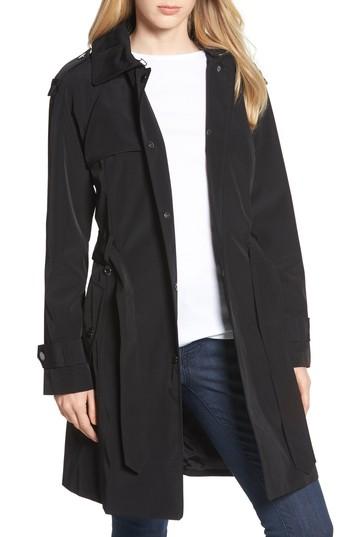 Women's London Fog Snap Front Raincoat - Black