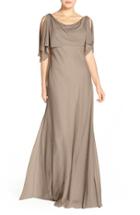 Women's Jenny Yoo 'devon' Glitter Knit Gown With Detachable Capelet - Beige