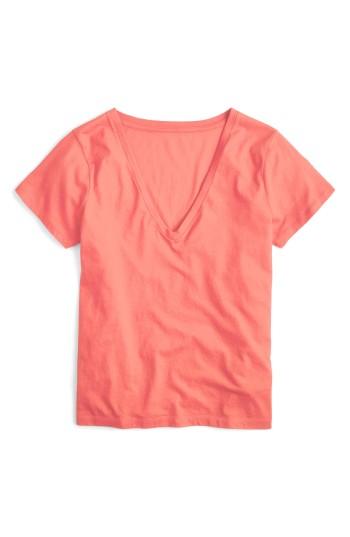 Women's J.crew Supima Cotton V-neck Tee - Coral
