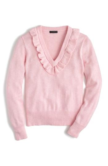 Women's J.crew Ruffle V-neck Sweater - Pink