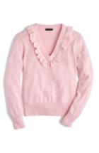 Women's J.crew Ruffle V-neck Sweater - Pink