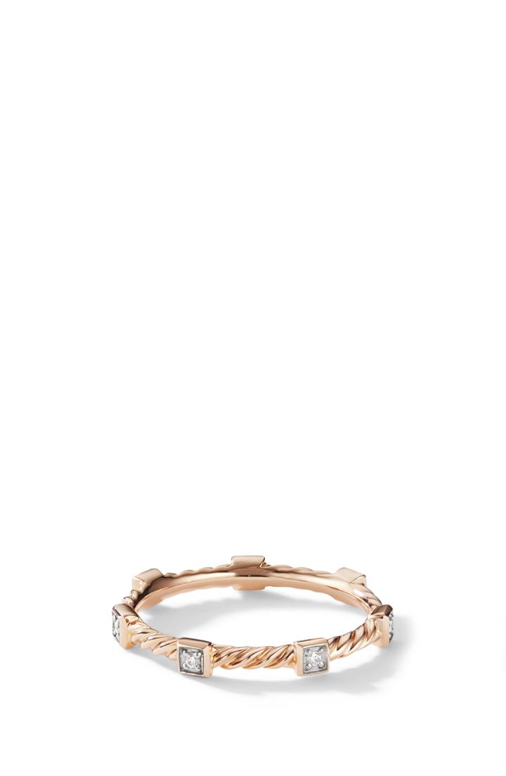 Women's David Yurman Cable Stack Ring In 18k Rose Gold With Diamonds