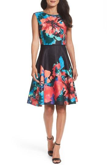 Women's Tahari Floral Fit & Flare Dress - Black