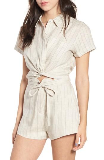 Women's Moon River Linen Twist Hem Crop Top - Beige