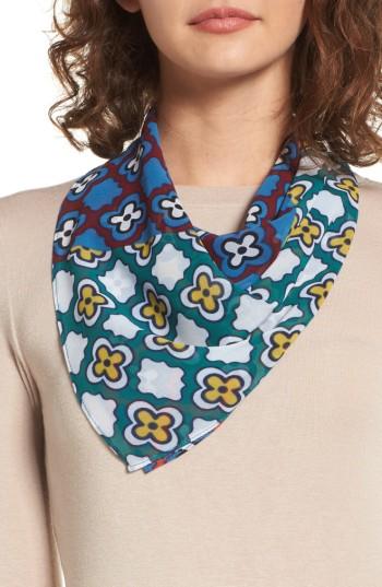 Women's Halogen Summer Medallion Square Scarf, Size - Blue