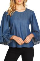 Women's Cece Denim Ruffle Cuff Top
