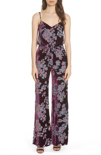 Women's Saloni Loretta Floral & Stripe Print Jumpsuit - Purple