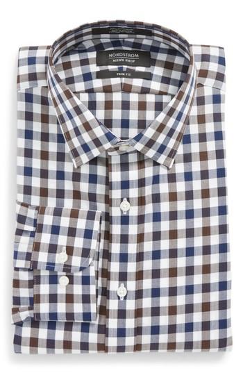 Men's Nordstrom Men's Shop Trim Fit Check Dress Shirt 32/33 - Brown