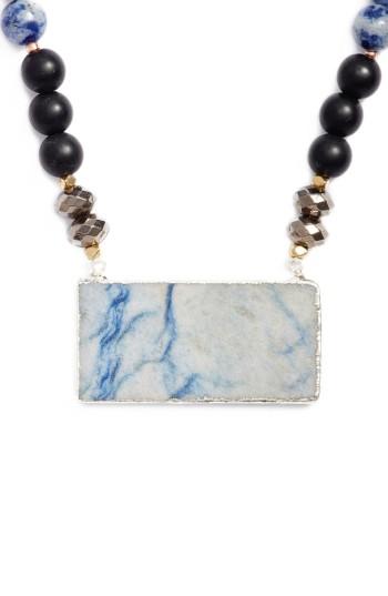 Women's Nakamol Design Agate Rectangle Short Pendant Necklace