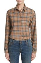Women's Burberry Check Print Cotton Shirt - Brown