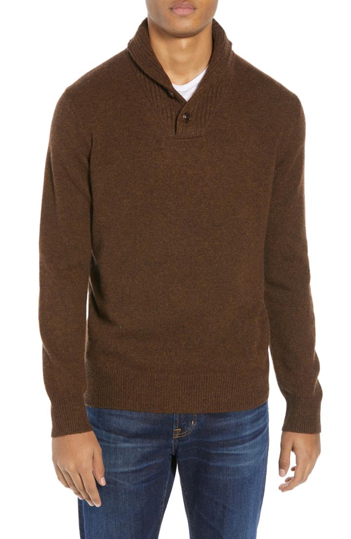 Men's J.crew Rugged Merino Wool Blend Shawl Collar Pullover - Brown
