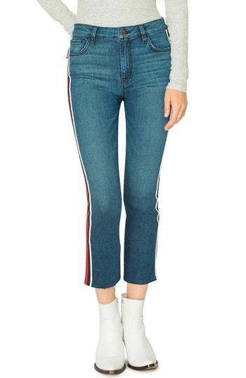 Women's Sanctuary Modern High Rise Varsity Stripe Raw Edge Jeans - Blue