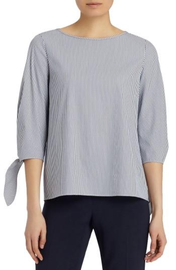 Women's Lafayette 148 New York Elaina Stripe Blouse, Size - Blue