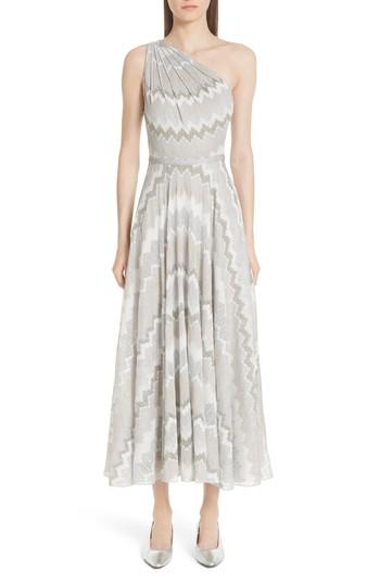 Women's Missoni Metallic Chevron One Shoulder Gown Us / 40 It - Metallic