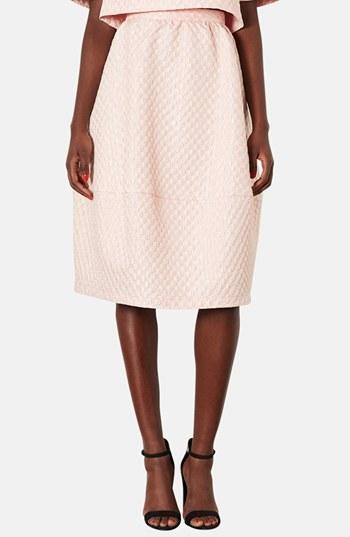Topshop Bubble Jacquard Midi Skirt Pink