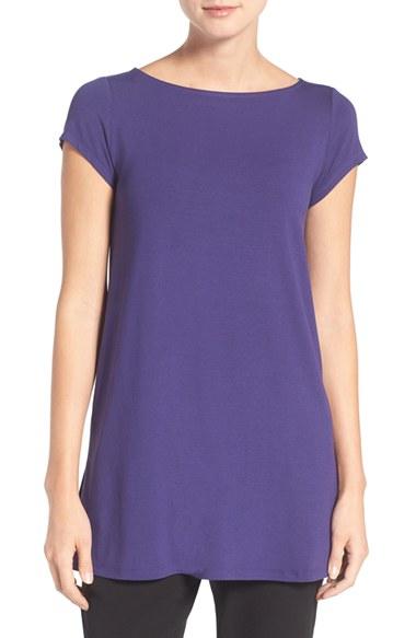 Petite Women's Eileen Fisher Bateau Neck Tunic Top, Size P - Blue
