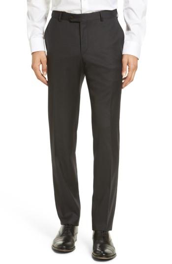 Men's Pal Zileri Flat Front Solid Wool Trousers R Eu - Black