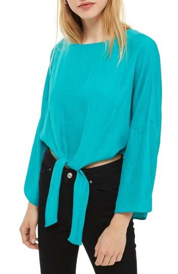 Women's Topshop Knot Front Top Us (fits Like 0-2) - Blue/green