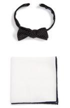 Men's The Tie Bar Dot Silk Bow Tie & Cotton Pocket Square Style Box, Size - Black