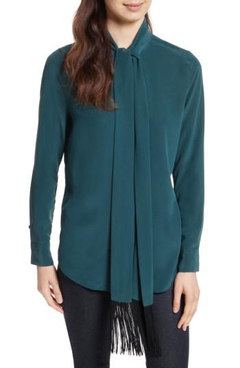 Women's Equipment Essential Tie Neck Silk Blouse - Green