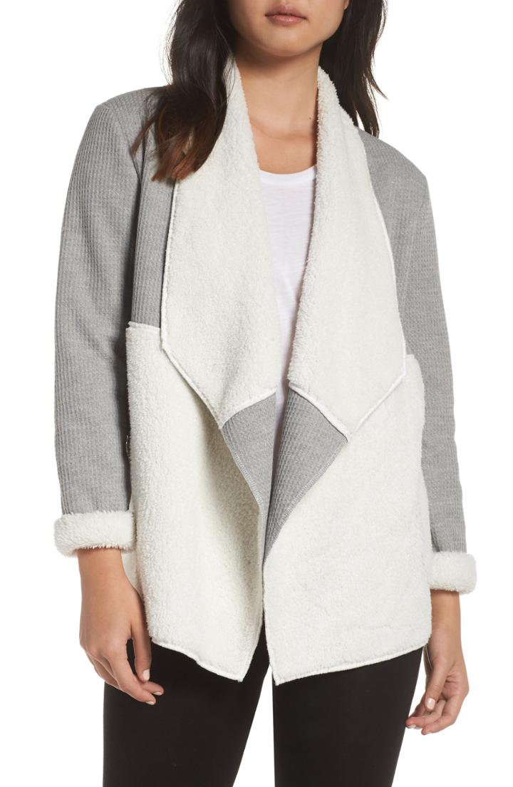 Women's Splendid Fleece Waffle Knit Cardigan - Grey