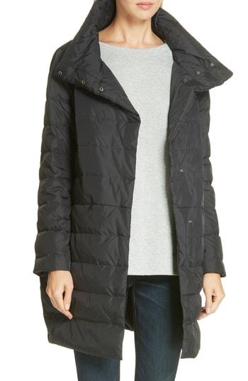 Women's Eileen Fisher Stand Collar Cocoon Down Coat - Black