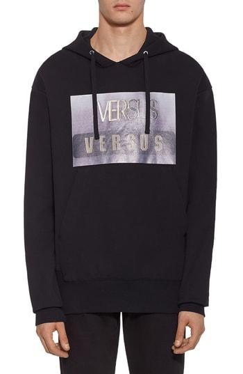 Men's Versus By Versace Logo Print Hoodie - Black