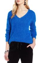 Women's Halogen Fuzzy V-neck Sweater, Size - Blue