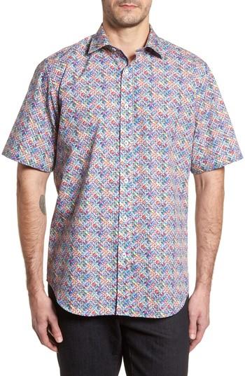 Men's Bugatchi Classic Fit Flashy Fireballs Sport Shirt - Blue