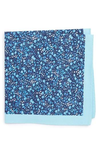 Men's Nordstrom Men's Shop Graffiti Floral Cotton Pocket Square, Size - Blue