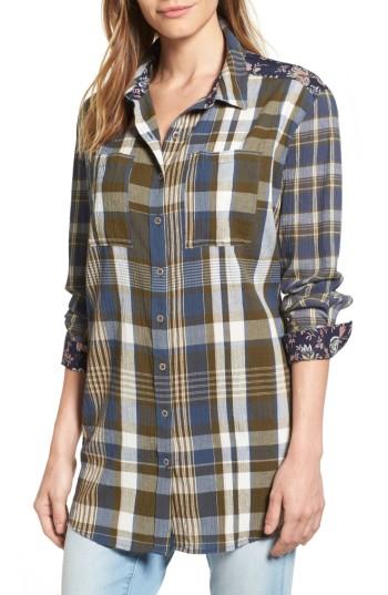 Women's Caslon Plaid & Floral Tunic Shirt - Green