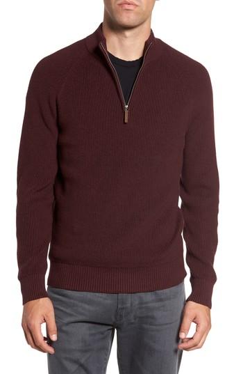 Men's Nordstrom Men's Shop Ribbed Quarter Zip Sweater - Burgundy