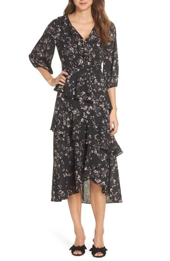 Women's Chelsea28 Ruffle Front Tiered Midi Dress - Black